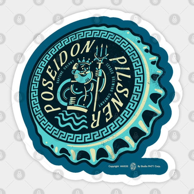 Vintage Poseidon Pilsner Bottlecap Distressed Sticker by StudioPM71